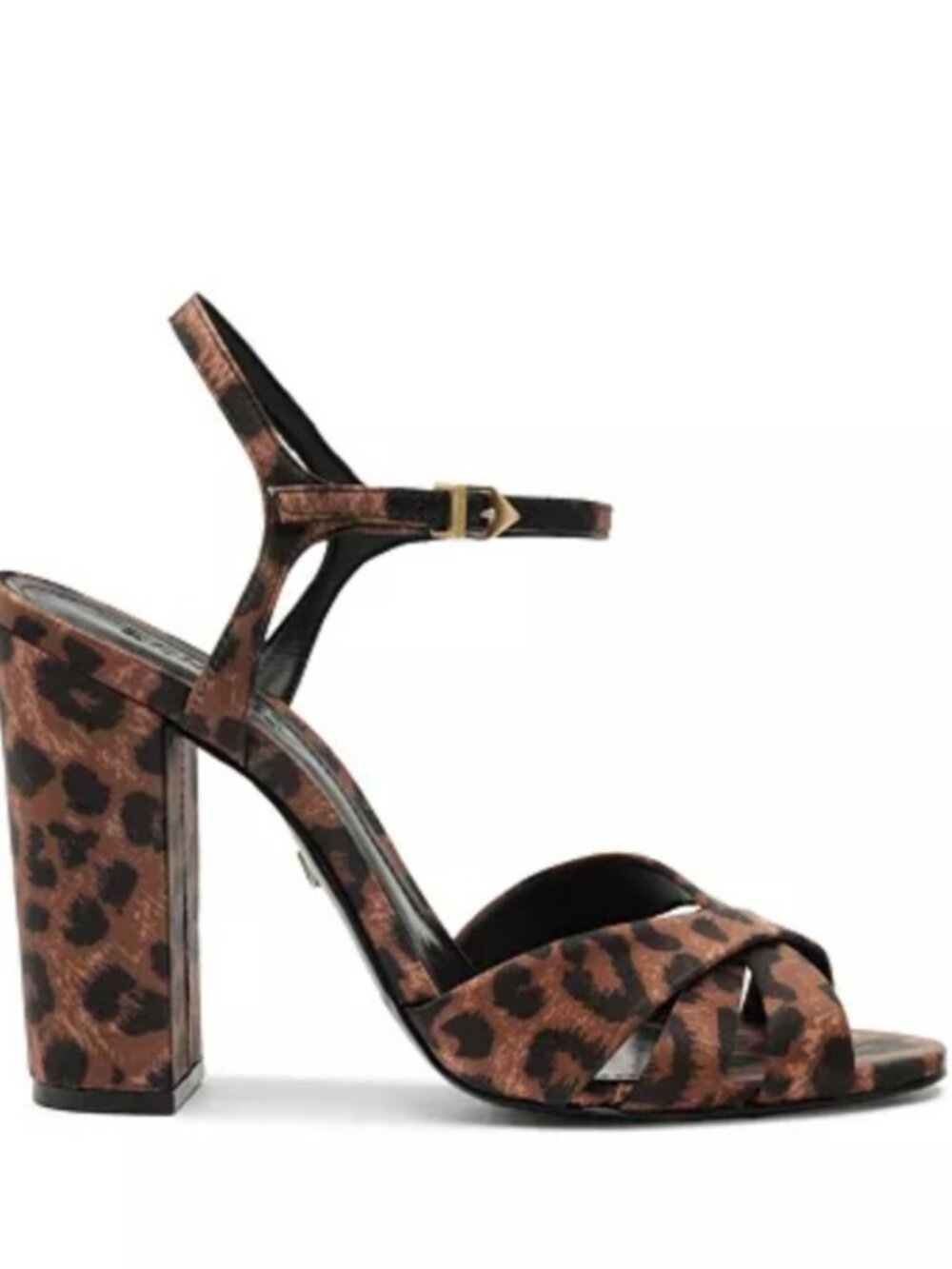 Schutz Wild Satin Animal Print Keefa Block Sandal Heel - Picture 5 of 11